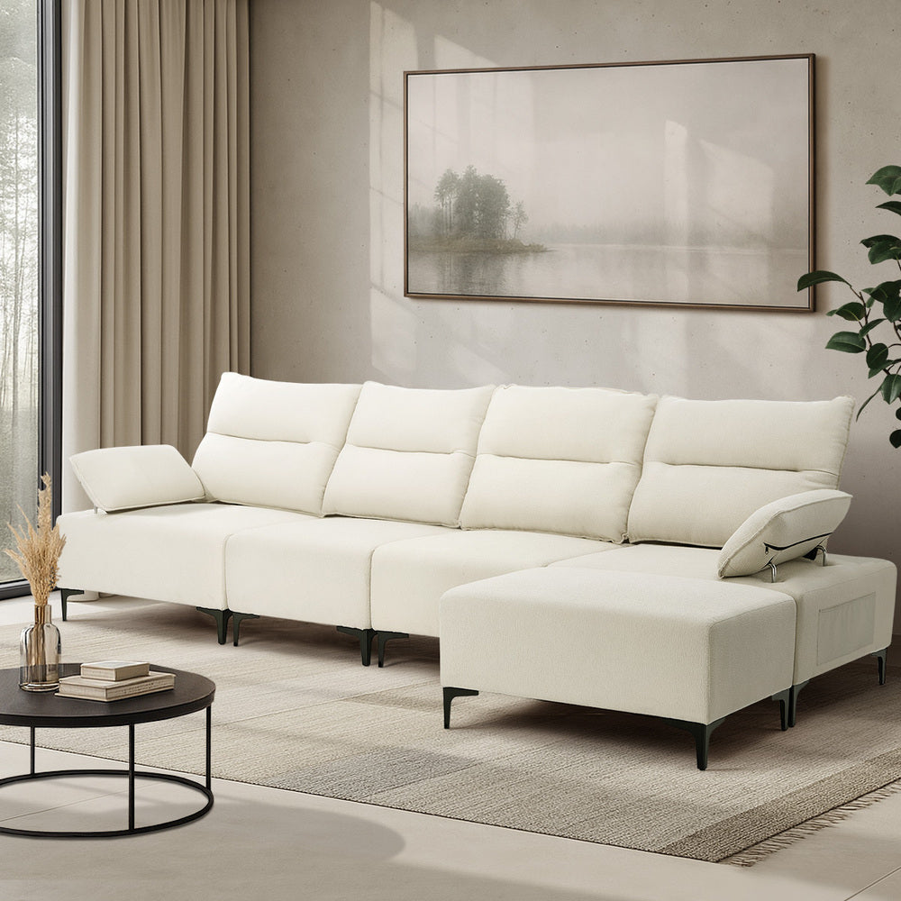 5 Seater Modular Sofa Chenille Couch Armrest Ottoman Set