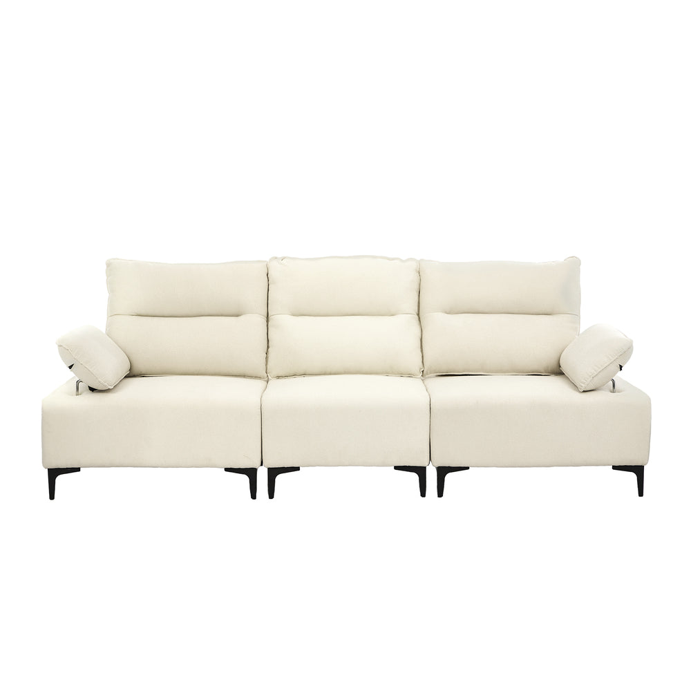 3 Seater Couch Sofa Chenille Adjustable Armrest Beige