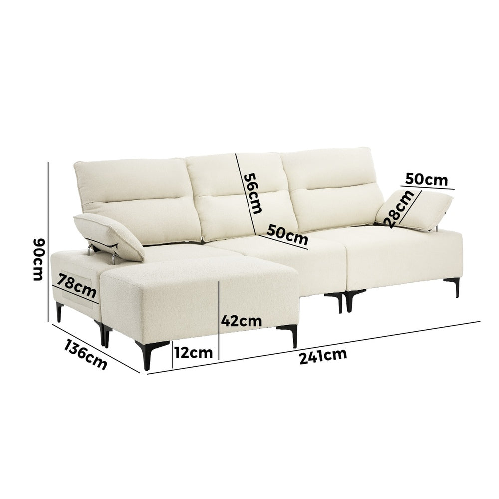 4 Seater Chenille Modular Sofa Adjustable Armrest Ottoman