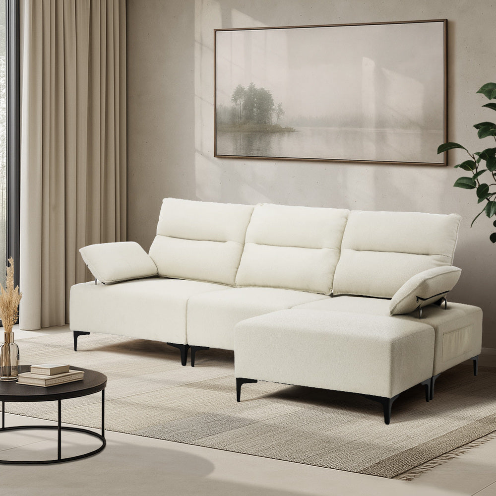 4 Seater Chenille Modular Sofa Adjustable Armrest Ottoman