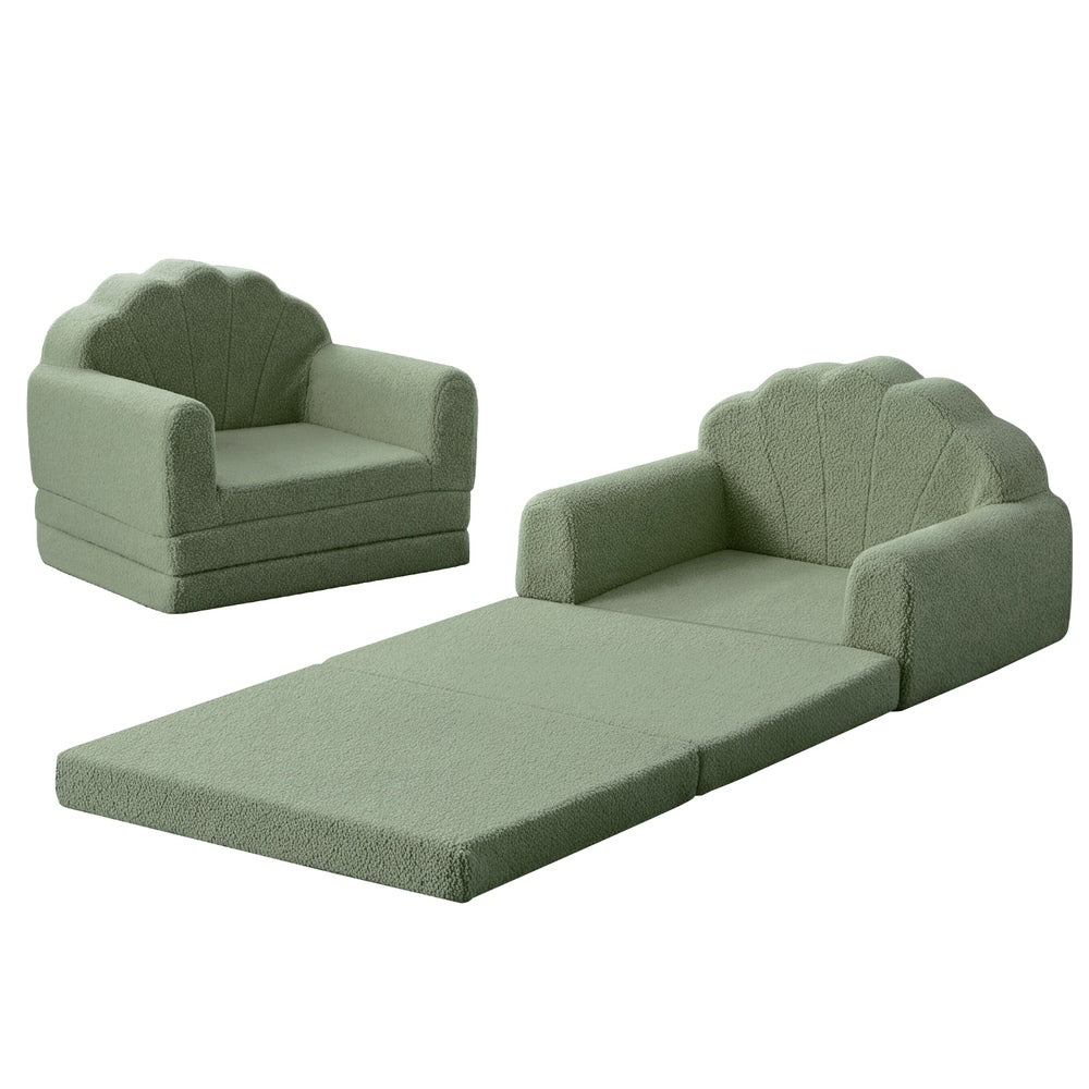 Shell Kids Fold Out Sofa & Bed Sherpa Boucle Green