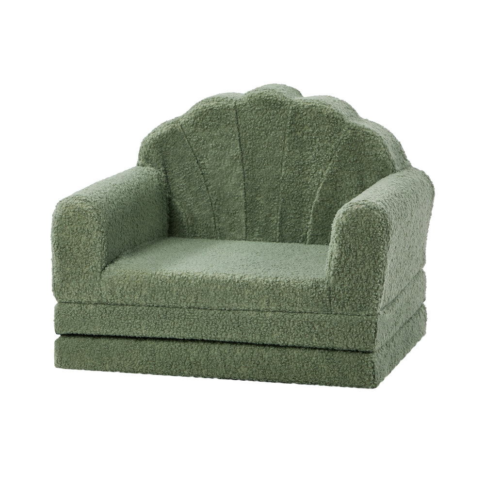 Shell Kids Fold Out Sofa & Bed Sherpa Boucle Green