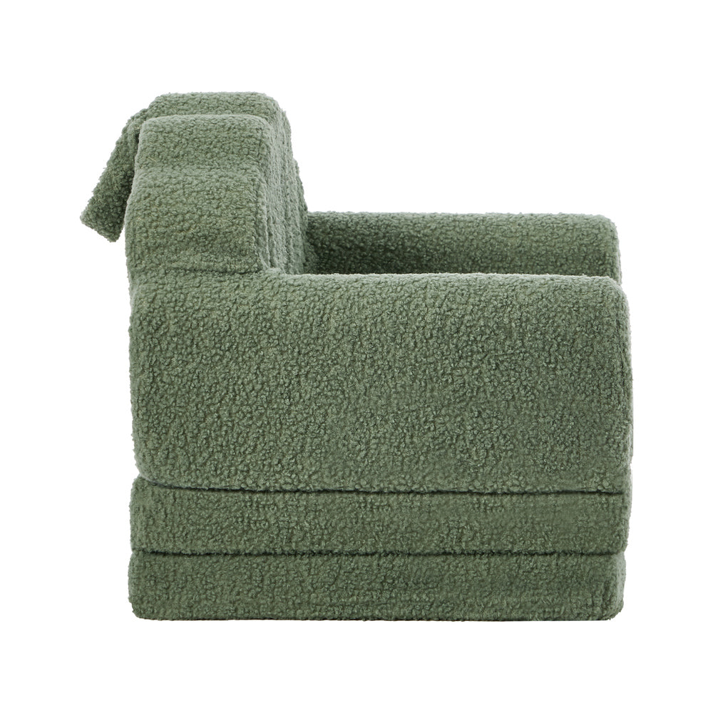 Shell Kids Fold Out Sofa & Bed Sherpa Boucle Green