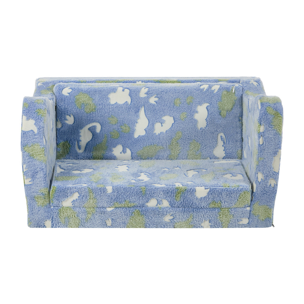 Oikiture Kids Fold Out Sofa Bed Dinosaur Flannel Blue