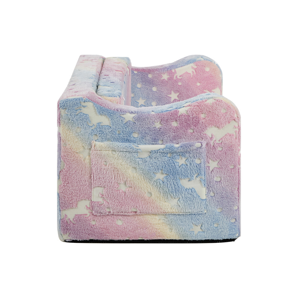 Oikiture Kids Fold Out Sofa Bed Dinosaur Flannel Pink