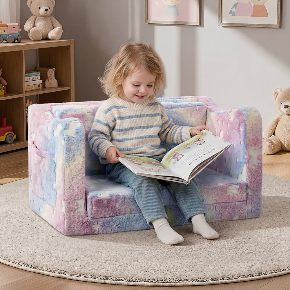 Oikiture Kids Fold Out Sofa Bed Dinosaur Flannel Pink