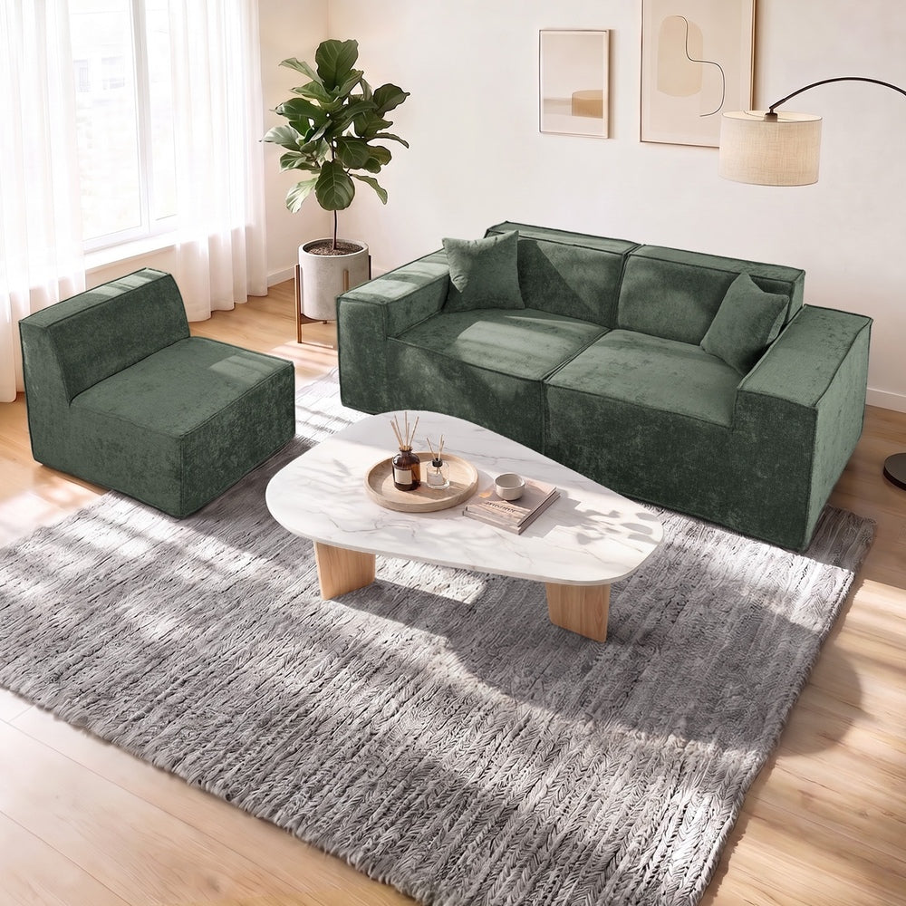 Oikiture 300cm Modular Sofa Compressed Convertible Chenille Green