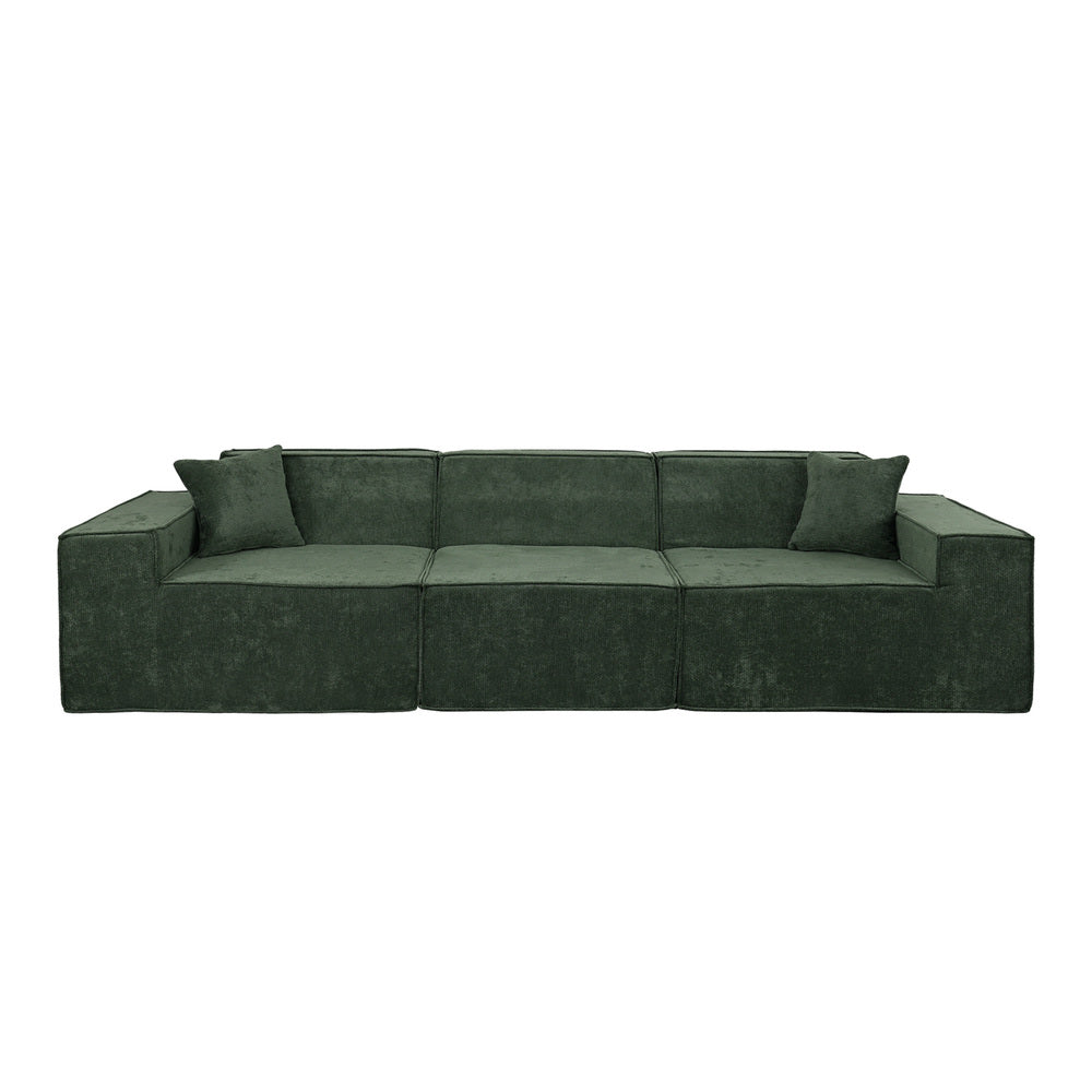 Oikiture 300cm Modular Sofa Compressed Convertible Chenille Green