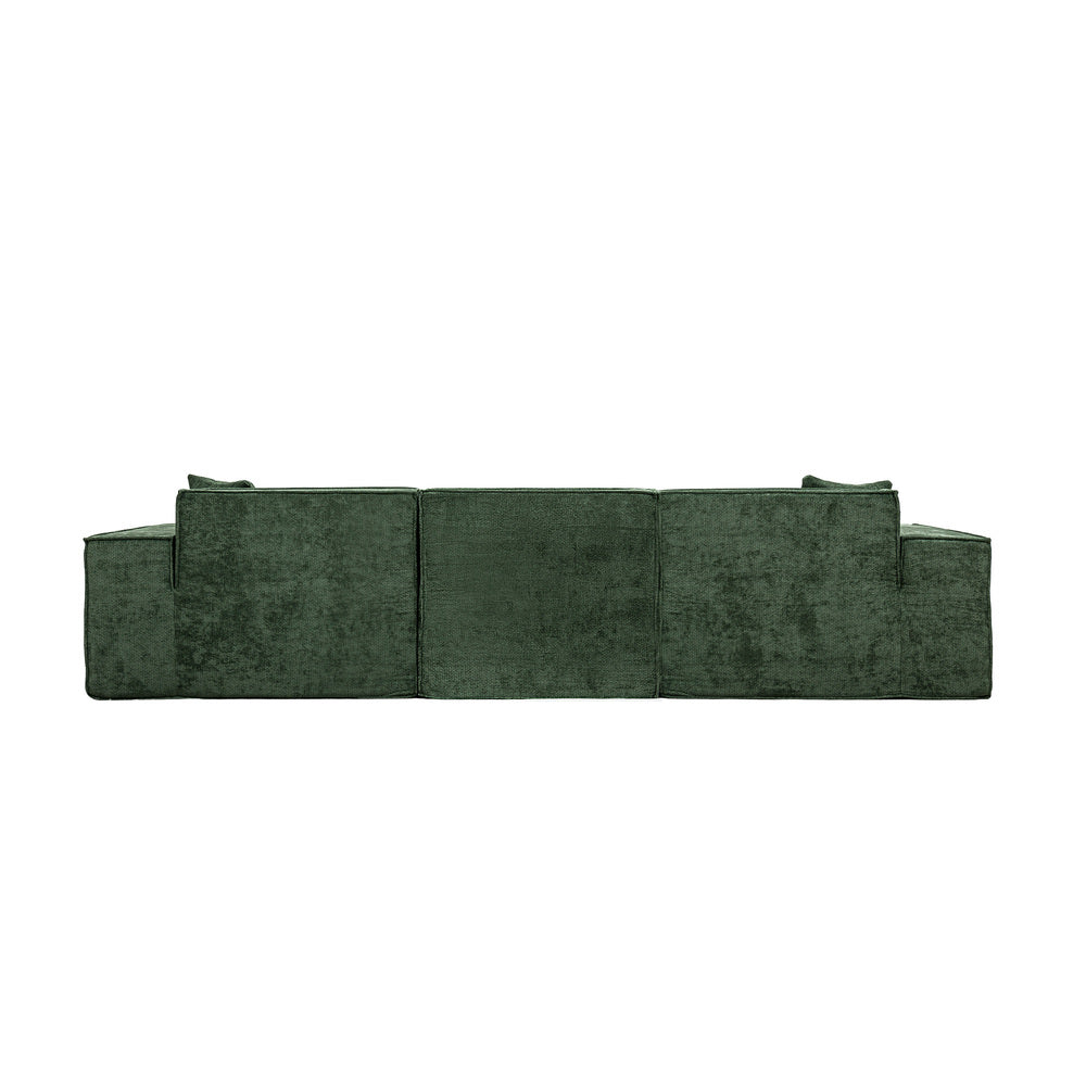 Oikiture 300cm Modular Sofa Compressed Convertible Chenille Green