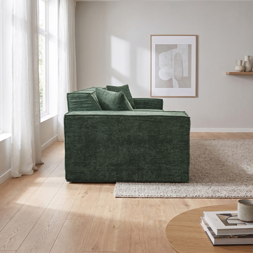 Oikiture 300cm Modular Sofa Compressed Convertible Chenille Green