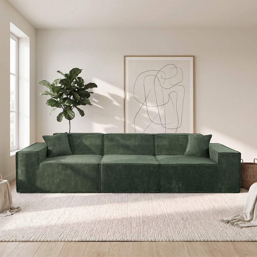Oikiture 300cm Modular Sofa Compressed Convertible Chenille Green