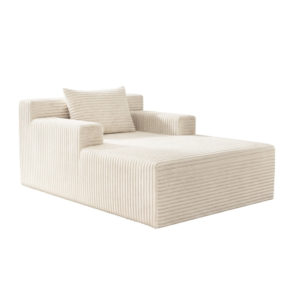 Oikiture Chaise Chair Corduroy Single Sofa Couch Beige