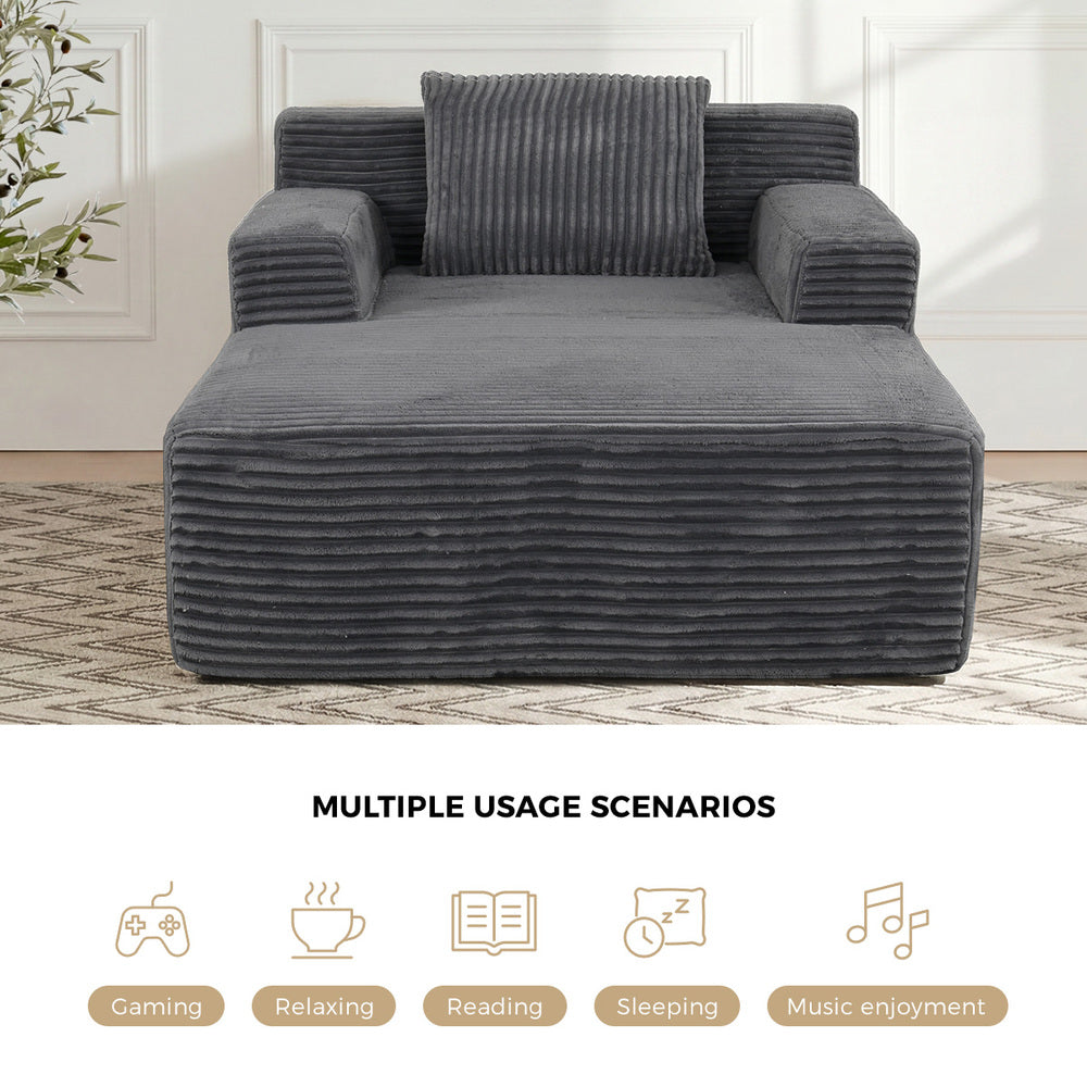 Oikiture Chaise Chair Corduroy Single Sofa Couch Grey