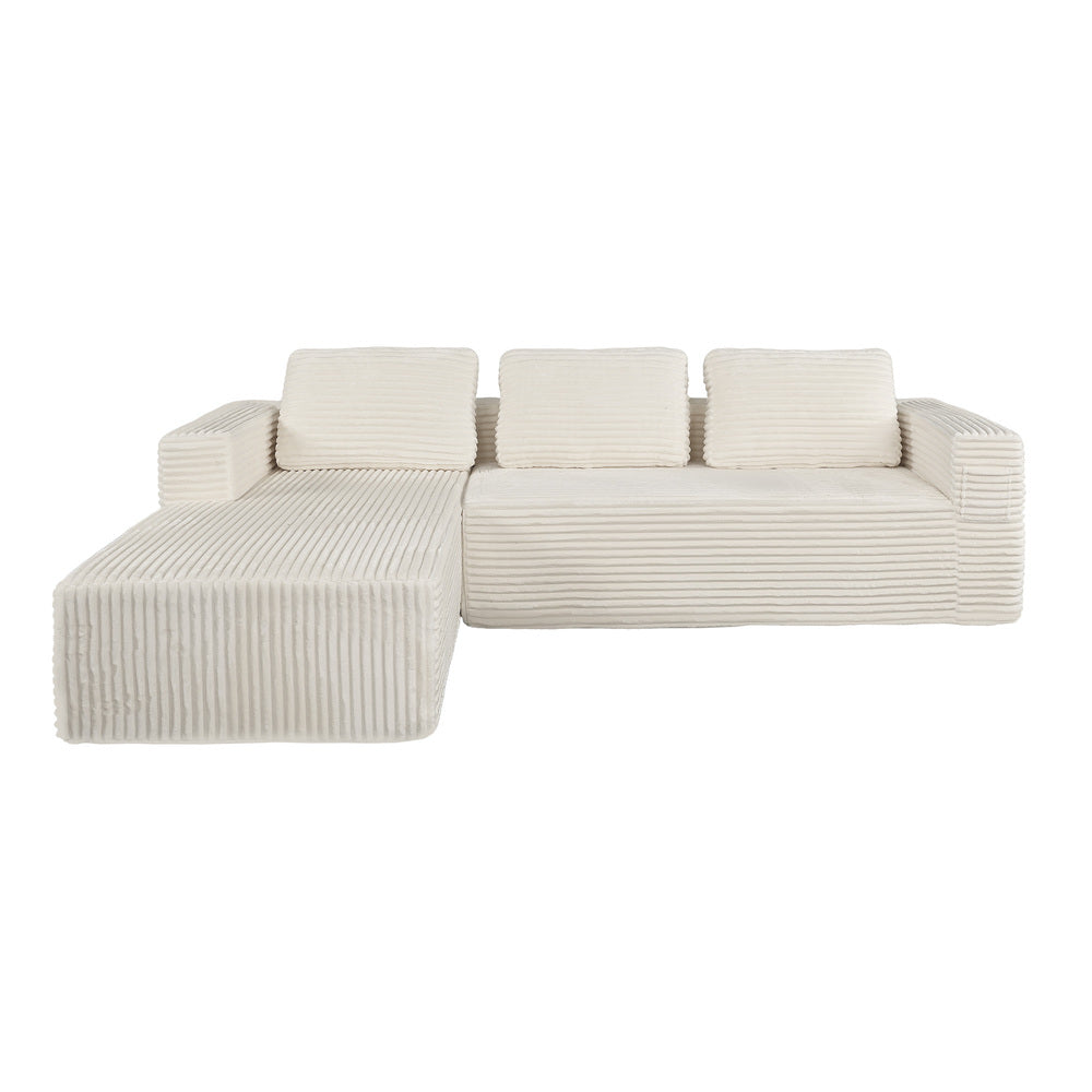 Oikiture L Shape Sofa Cloud Couch Chaise Corduroy Beige