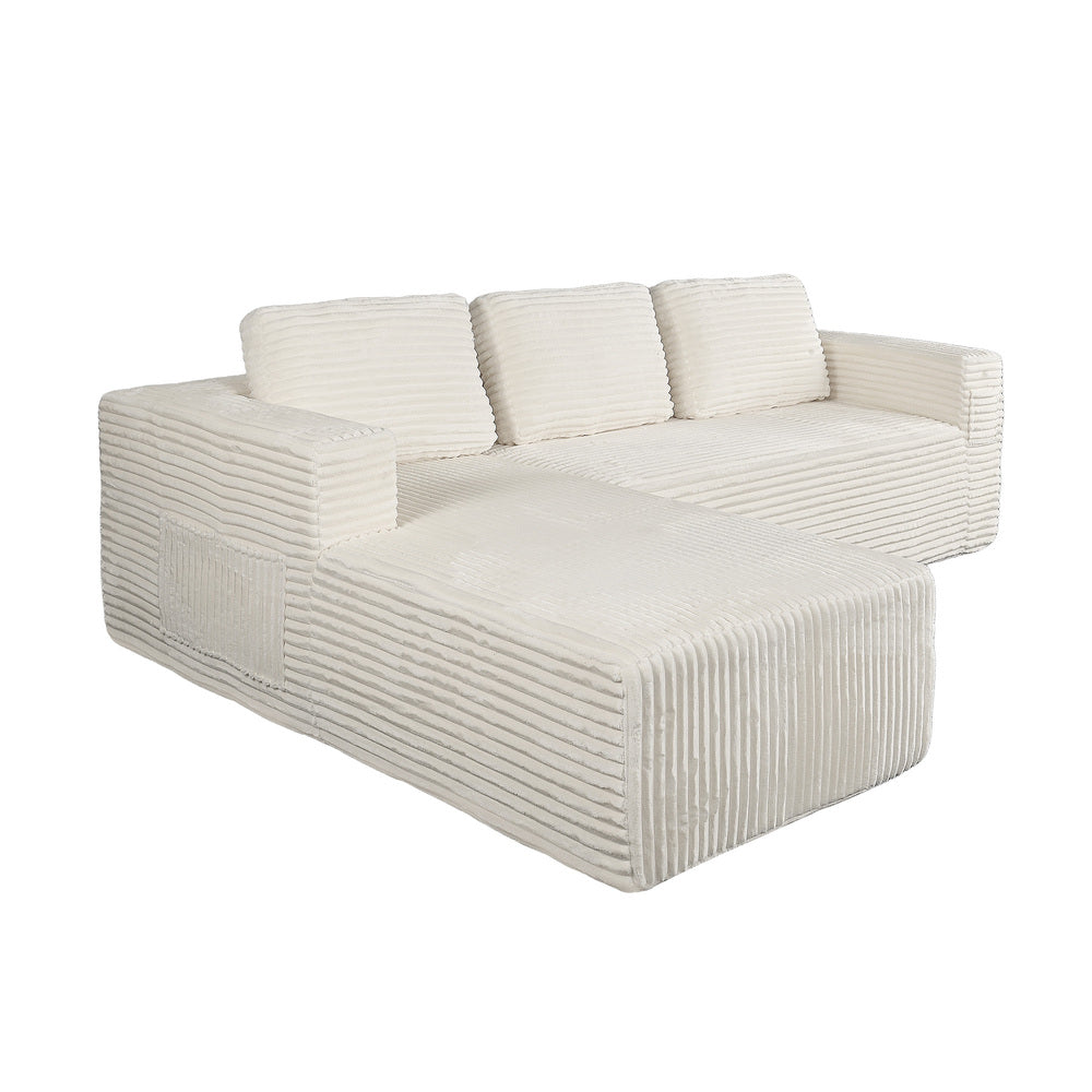 Oikiture L Shape Sofa Cloud Couch Chaise Corduroy Beige