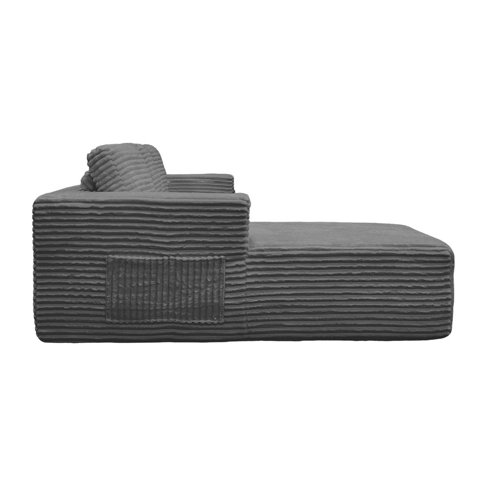 Oikiture Modular L Shape Sofa Cloud Couch Chaise Corduroy Grey