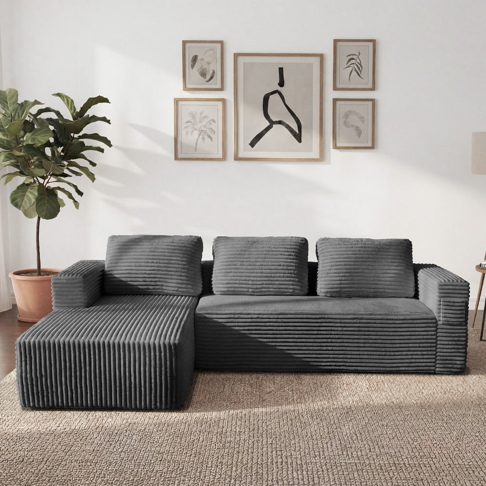 Oikiture Modular L Shape Sofa Cloud Couch Chaise Corduroy Grey