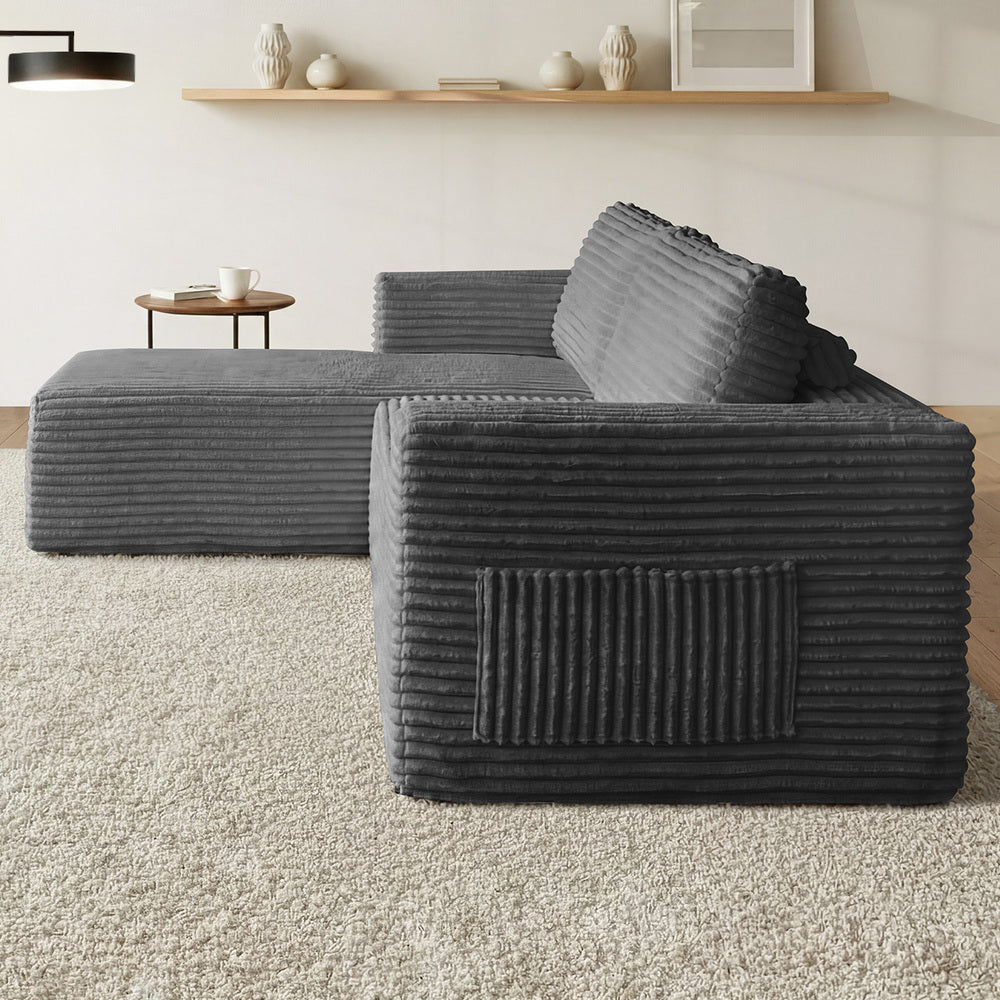Oikiture Modular L Shape Sofa Cloud Couch Chaise Corduroy Grey