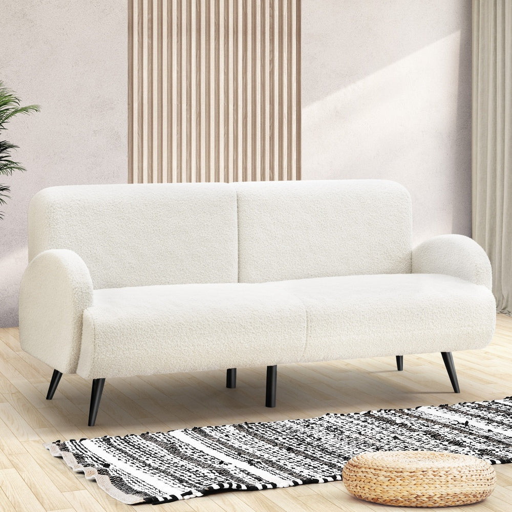 Oikiture Sherpa Sofa Luxury 3 Seater Fleece White