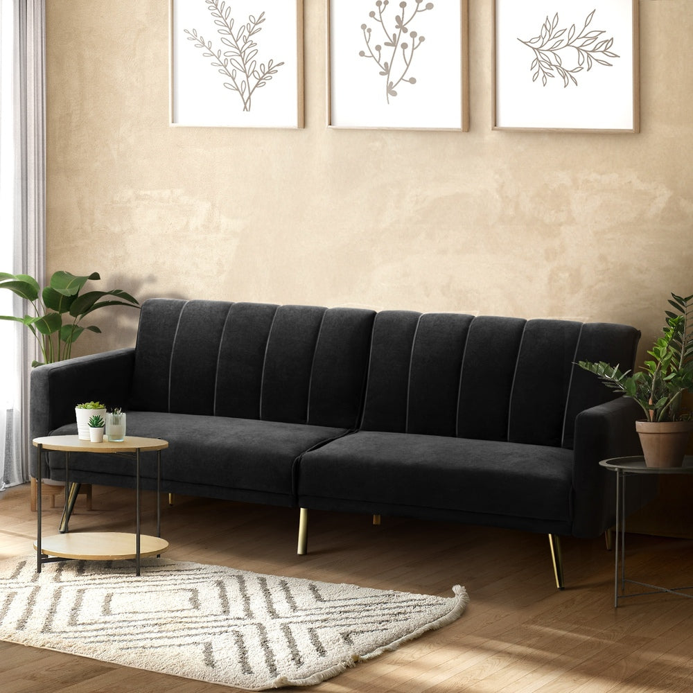 3-Seater Sofa Bed Velvet Black