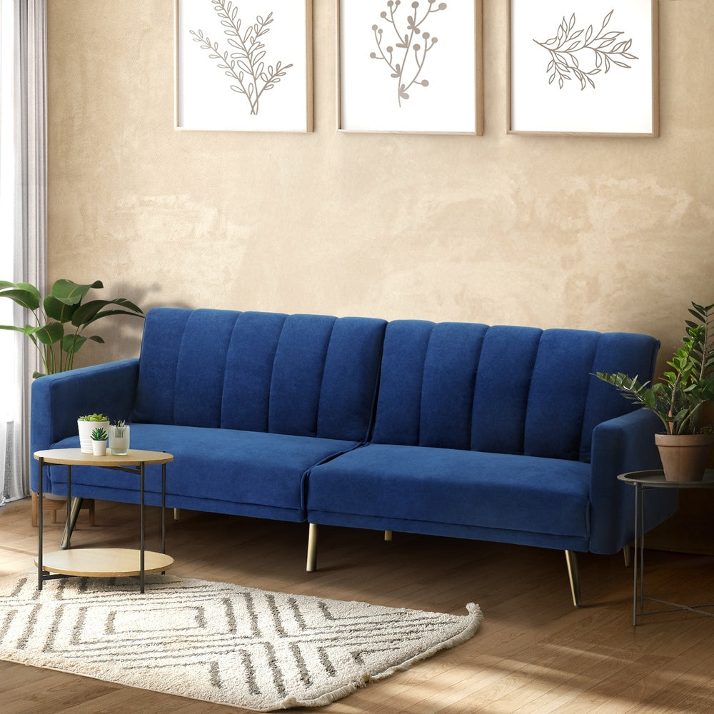 3 Seater Sofa Bed Velvet Blue
