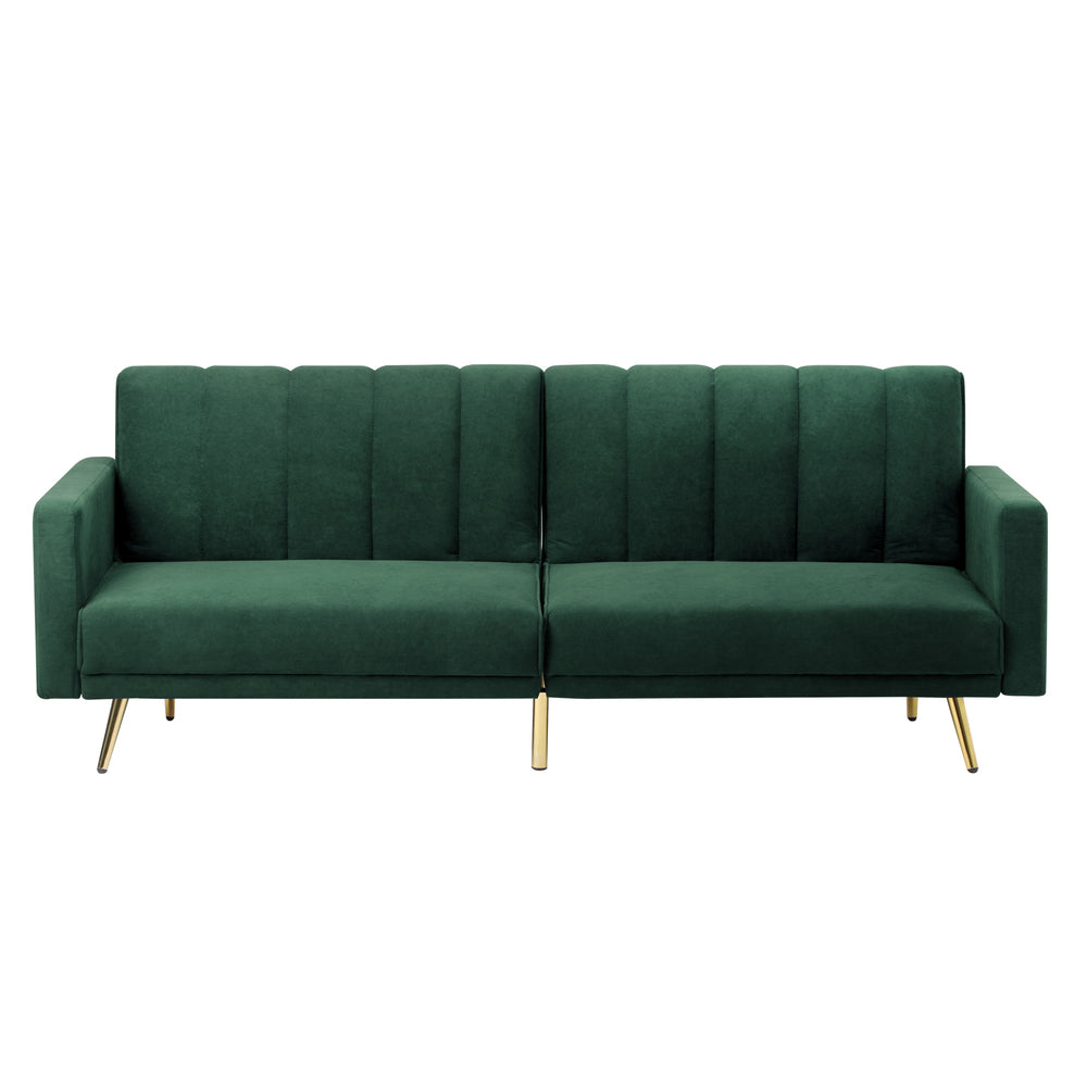 Oikiture 3 Seater Sofa Bed Convertible Velvet Green