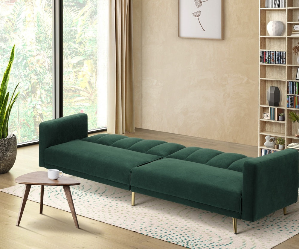 Oikiture 3 Seater Sofa Bed Convertible Velvet Green