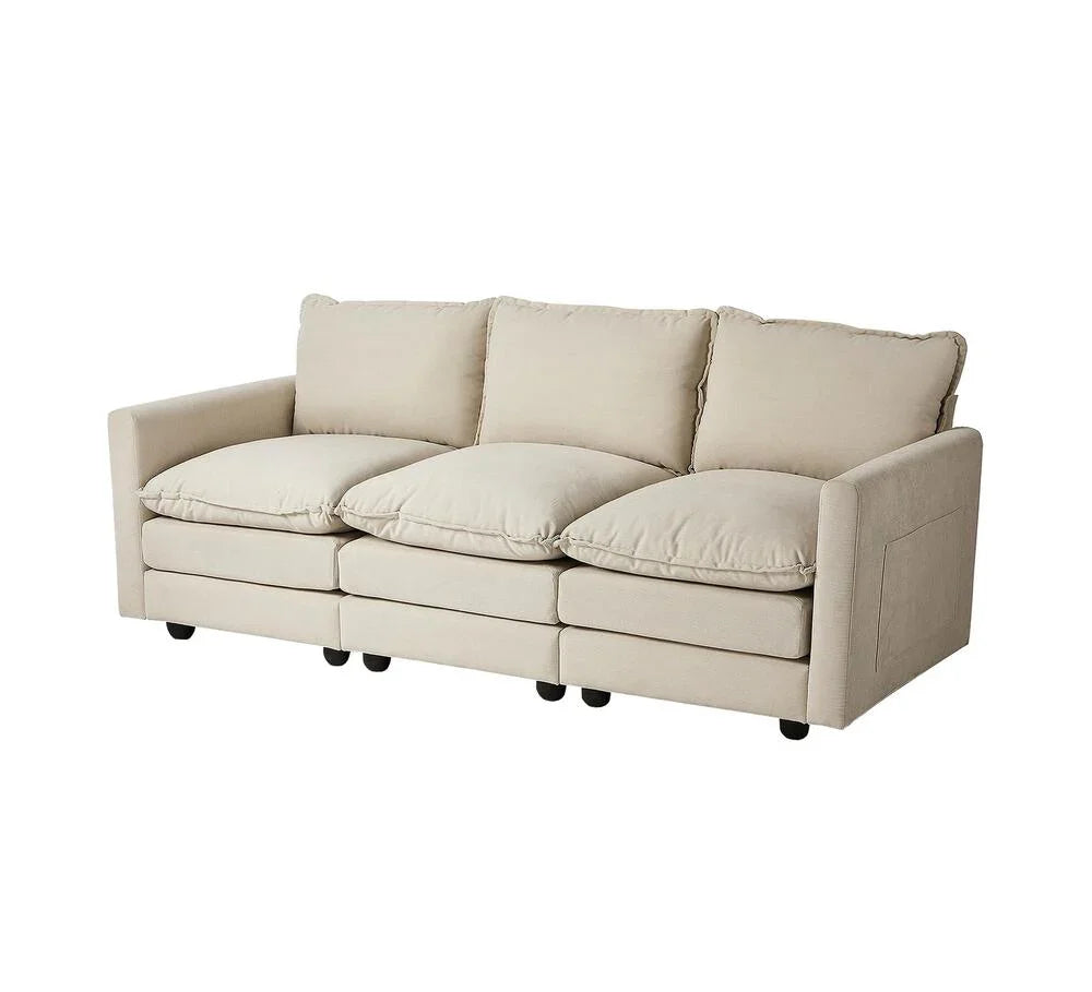 3 Seater Sofa Couch Lounge Thick Cushion Futon Corduroy Beige
