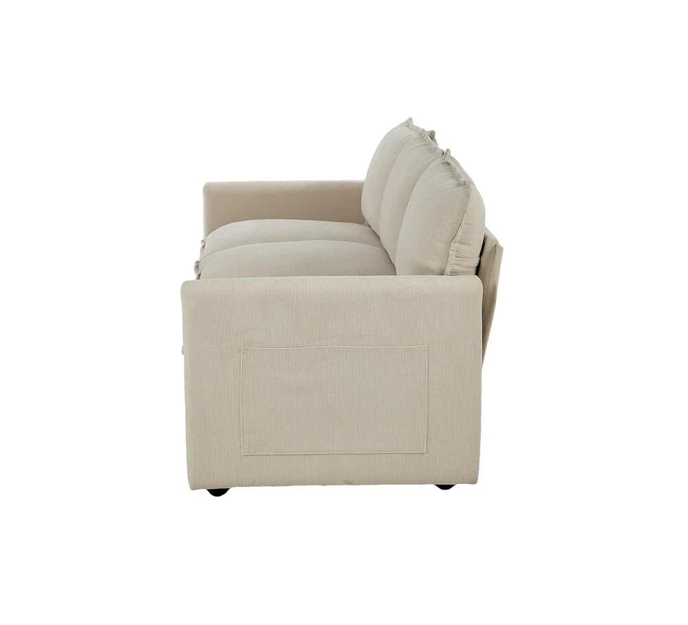 3 Seater Sofa Couch Lounge Thick Cushion Futon Corduroy Beige