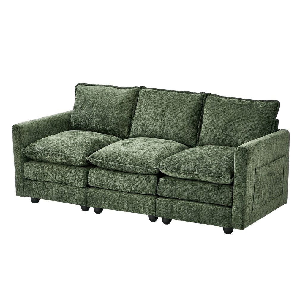 Oikiture Modular 3 Seater Sofa Chenille Green
