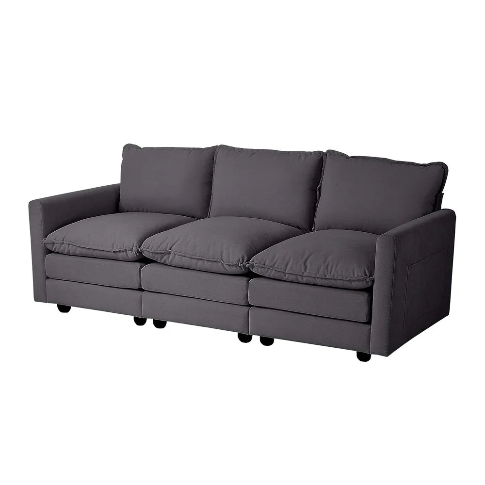 3 Seater Sofa Couch Lounge Thick Cushion Futon Corduroy Grey