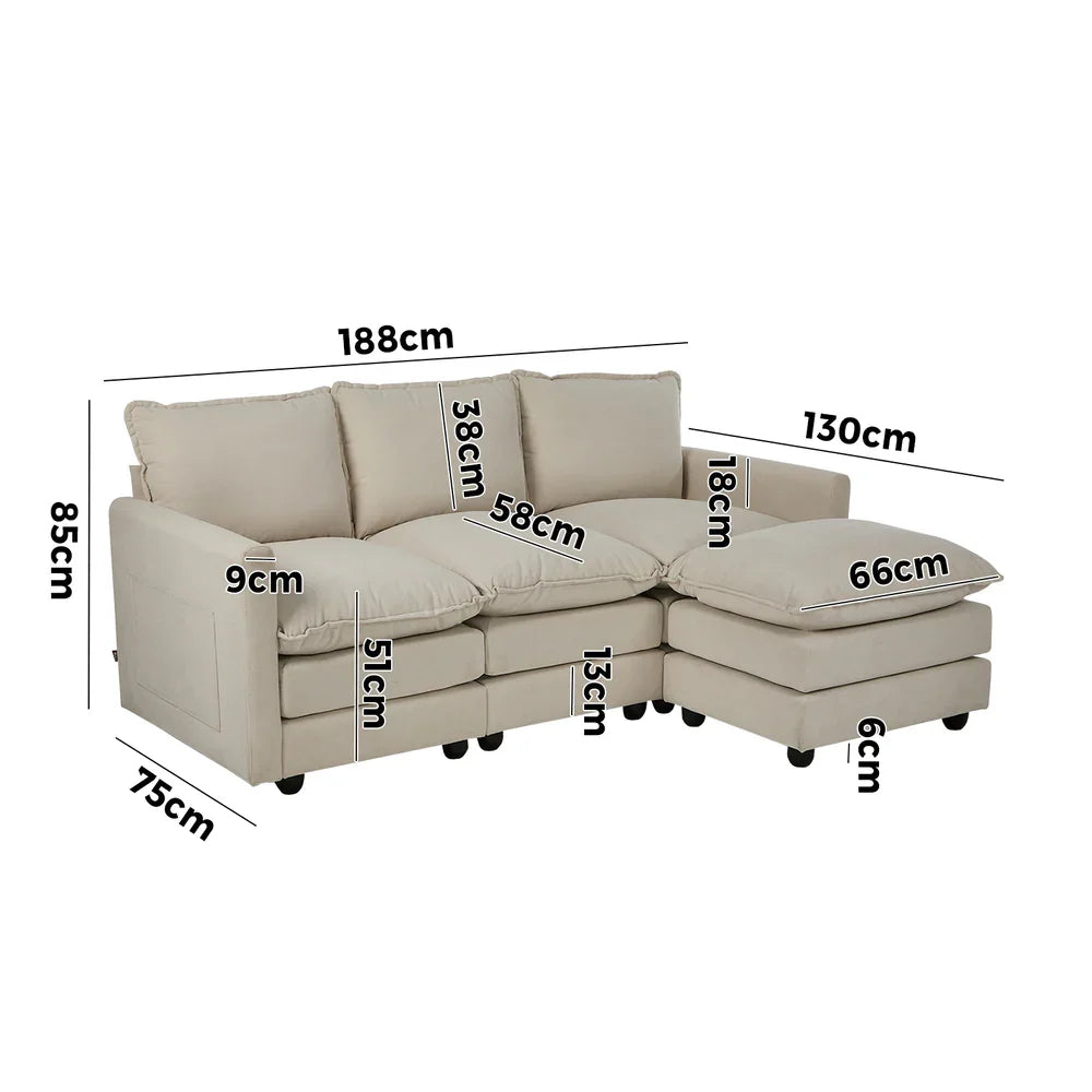 Sofa Set Modular Couch with Ottoman Thick Cushion Corduroy