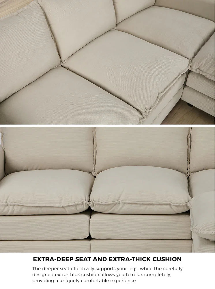 3 Seater Sofa Couch Lounge Thick Cushion Futon Corduroy Beige