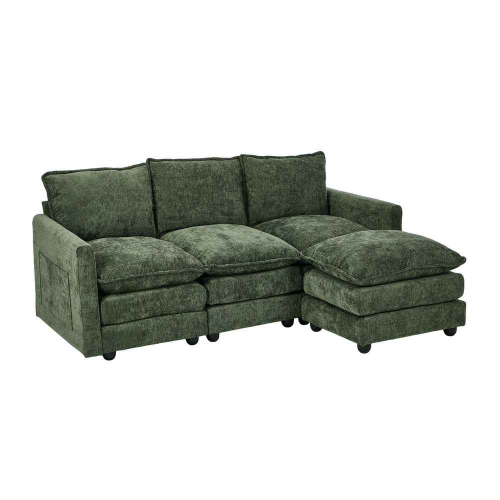Oikiture Modular Sofa L-Shaped 3 Seater Ottoman Chenille Green