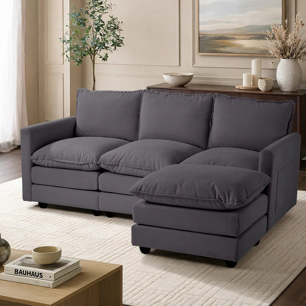 Sofa Set Modular Couch Ottoman Lounge Thick Cushion Grey