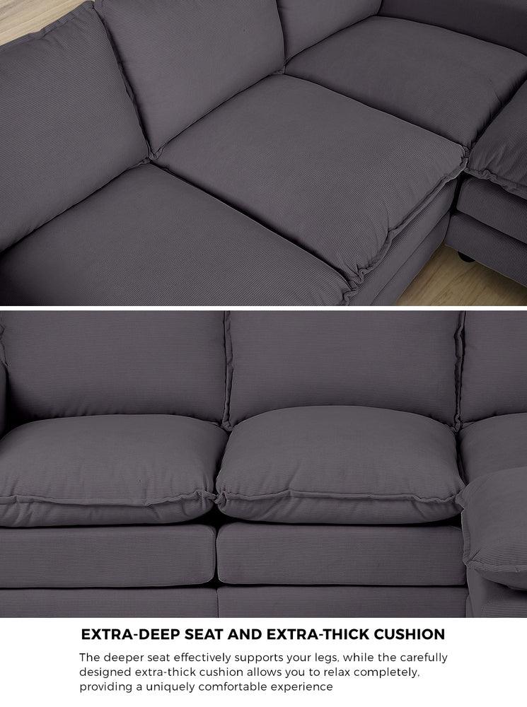 3 Seater Sofa Couch Lounge Thick Cushion Futon Corduroy Grey