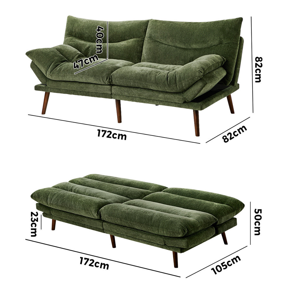 3 Seater Sofa Bed Recliner Convertible Chenille Green Beds
