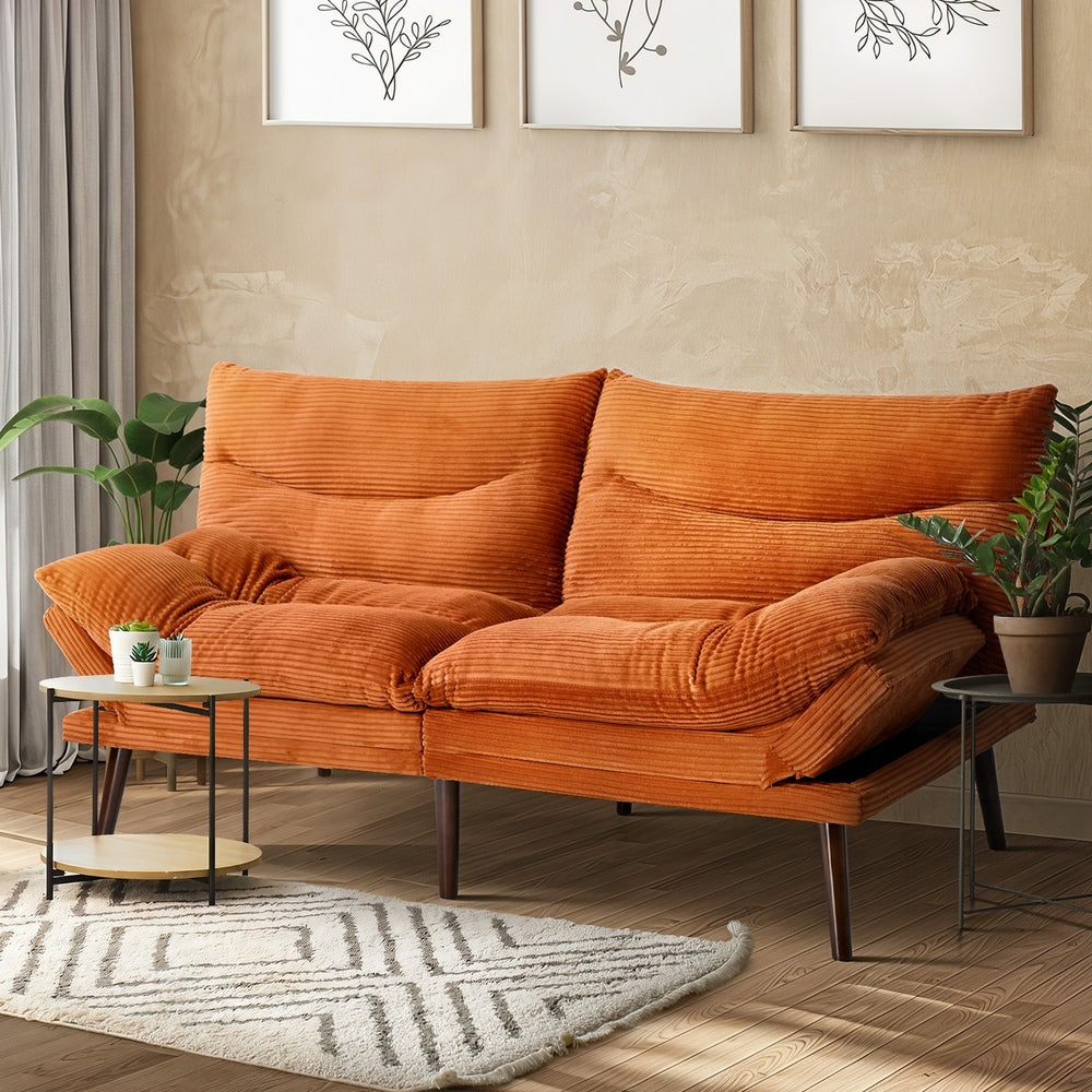 Oikiture Sofa Bed Recliner Couch Convertible Corduroy Burnt Orange