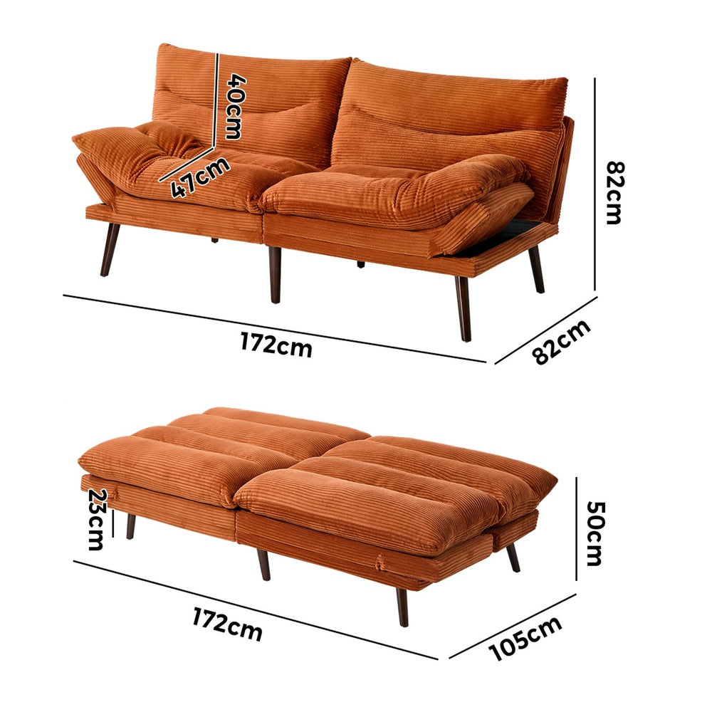 Oikiture Sofa Bed Recliner Couch Convertible Corduroy Burnt Orange