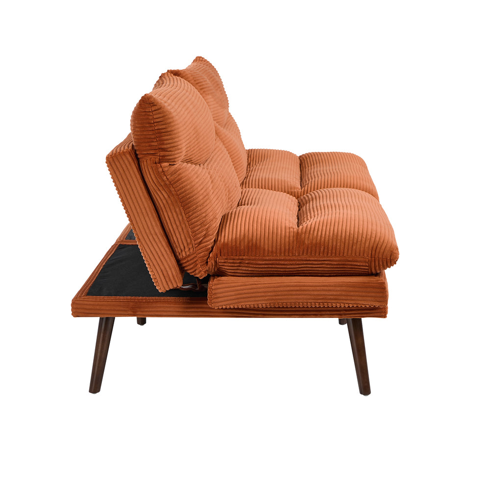 Oikiture Sofa Bed Recliner Couch Convertible Corduroy Burnt Orange