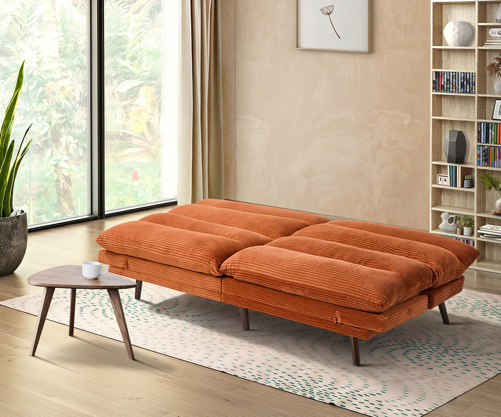 Oikiture Sofa Bed Recliner Couch Convertible Corduroy Burnt Orange
