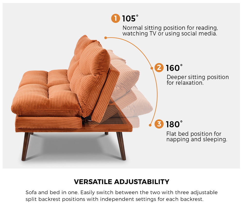 Oikiture Sofa Bed Recliner Couch Convertible Corduroy Burnt Orange