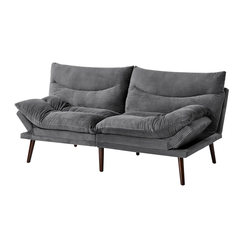 3 Seater Recliner Sofa Bed, Convertible Corduroy Lounge Couch, Grey Colour