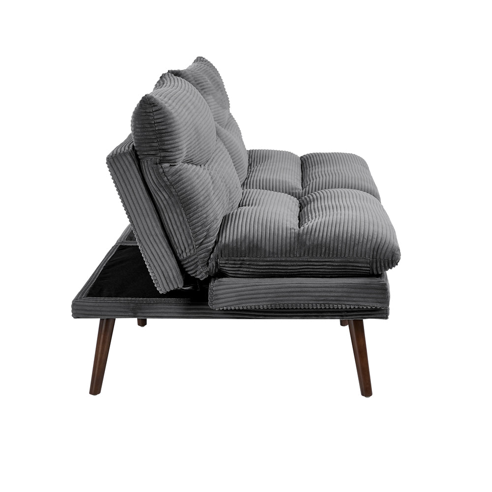3 Seater Recliner Sofa Bed, Convertible Corduroy Lounge Couch, Grey Colour