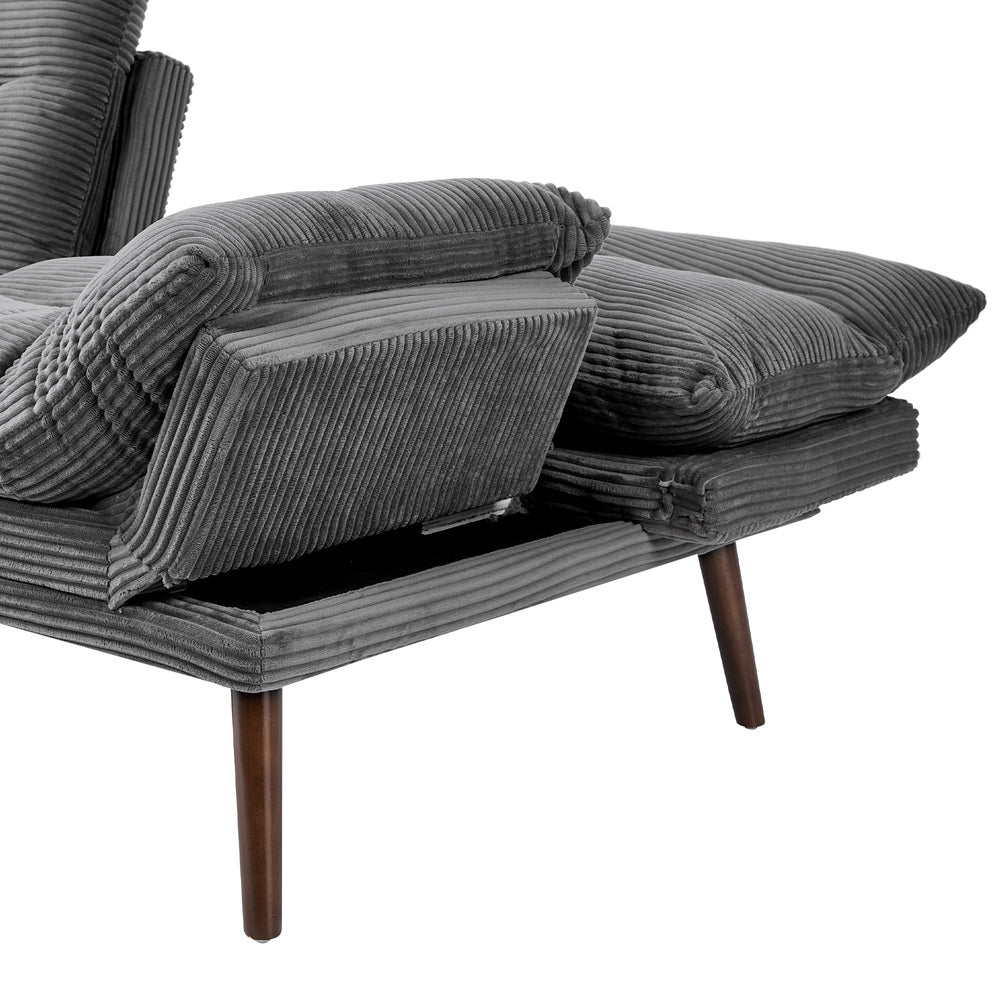3 Seater Recliner Sofa Bed, Convertible Corduroy Lounge Couch, Grey Colour