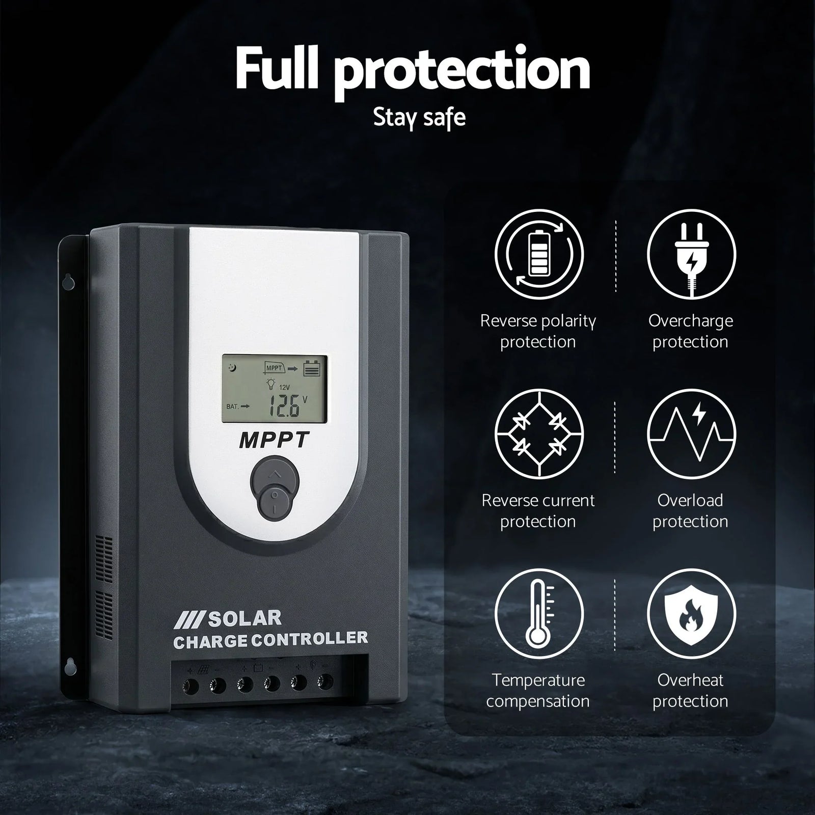 50A MPPT Solar Charge Controller Auto 12V/24V Battery Regulator Bluetooth
