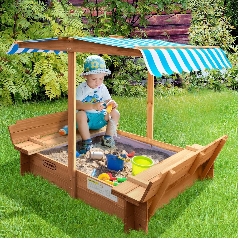Kids Sandpit Wooden Sandbox Beach with Canopy