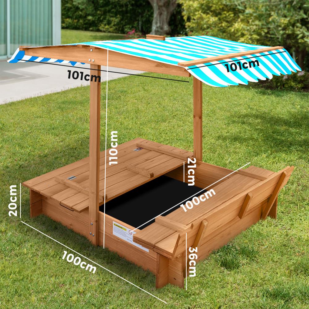 Kids Sandpit Wooden Sandbox Beach with Canopy