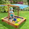 Kids Wooden Sandpit with Adjustable UV Canopy 95x95cm Outdoor Sandbox