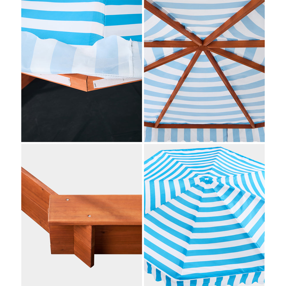 Mazam 210cm Kids Octagonal Wooden Sandpit UV Canopy Seats Bottom Liner